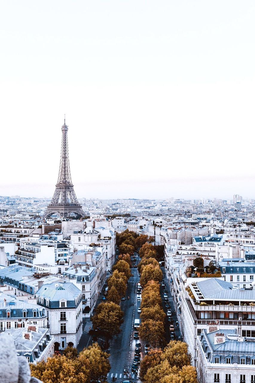 Iconic Eiffel Tower viewed from the Champ de Mars in Paris